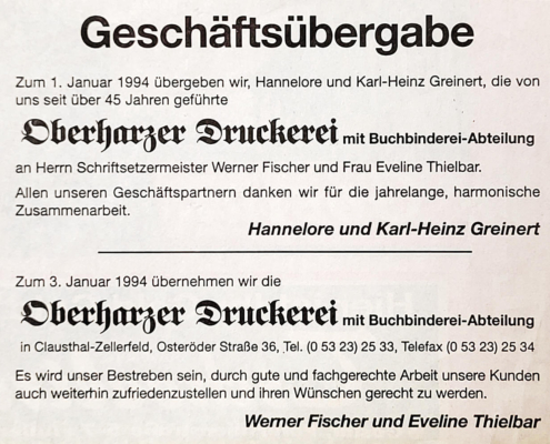 30 Jahre Oberharzer Druckerei Fischer Thielbar 2024